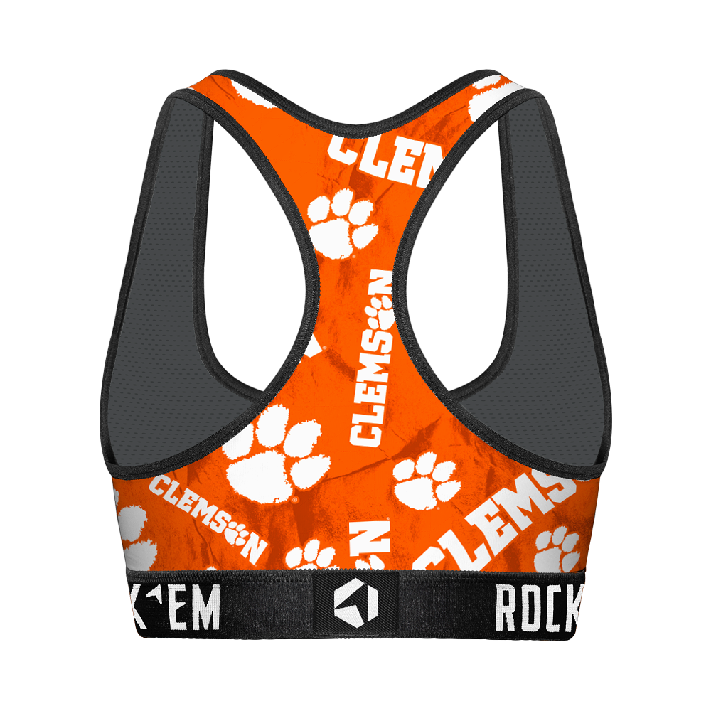 Women's Sports Bra - Clemson Tigers - Logo All-Over