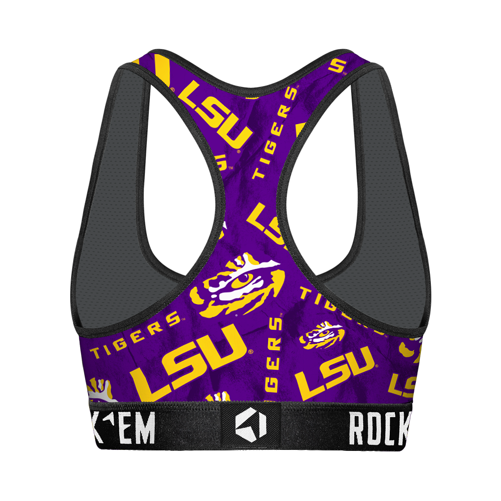 Women's Sports Bra - LSU Tigers - Logo All-Over