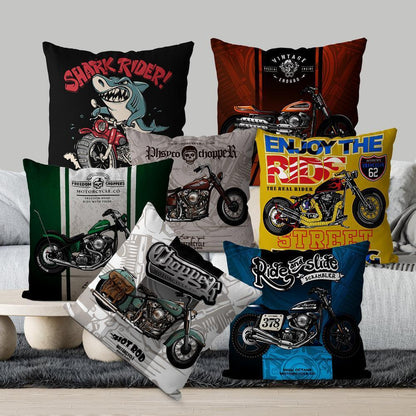 Motorcycle-Themed Double-Sided Square Pillow
