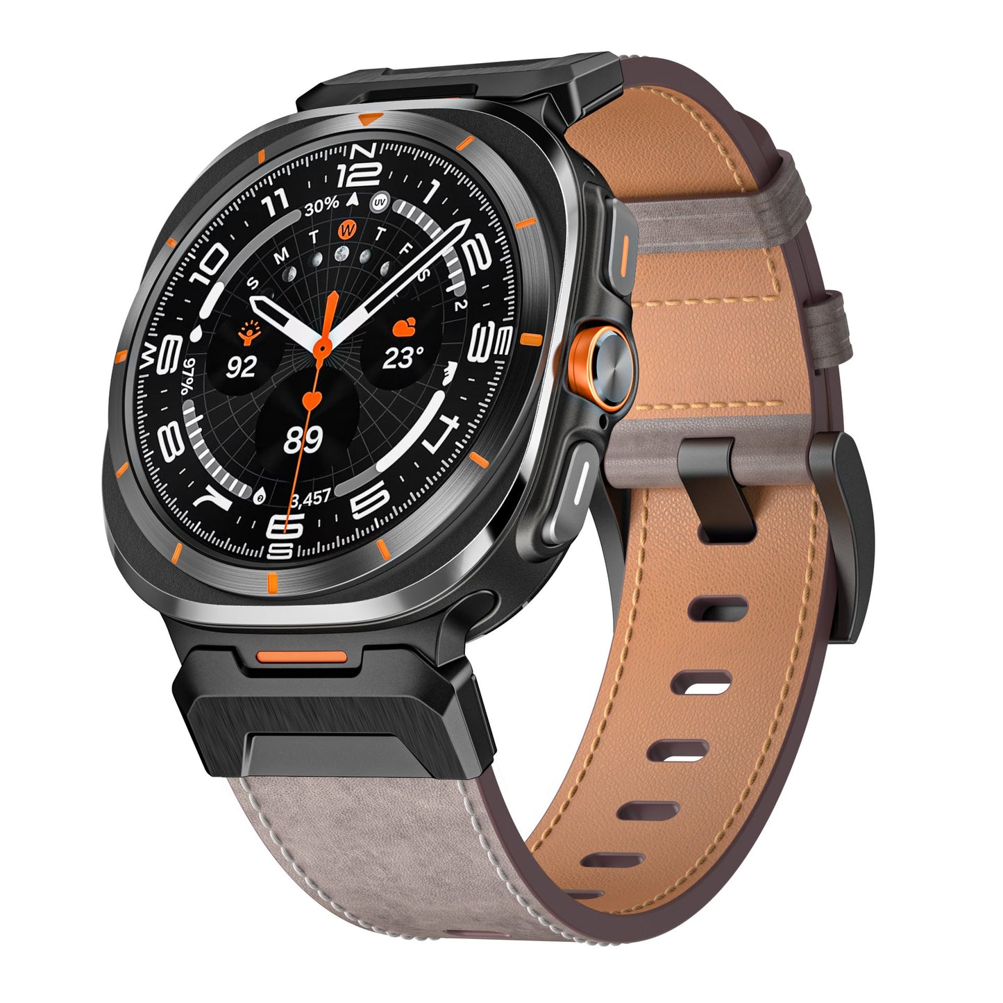Mecha Bezel Leather Strap for Galaxy Watch 7 Ultra/8 Ultra