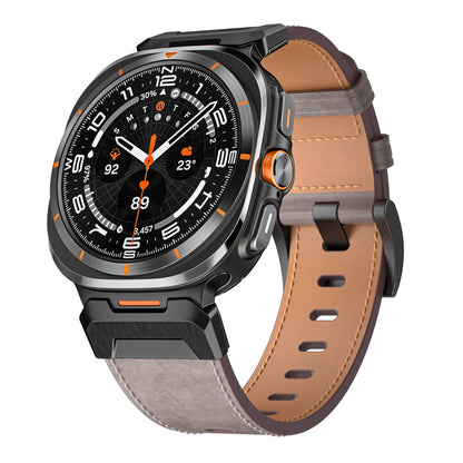 Mecha Bezel Leather Strap for Galaxy Watch 7 Ultra/8 Ultra
