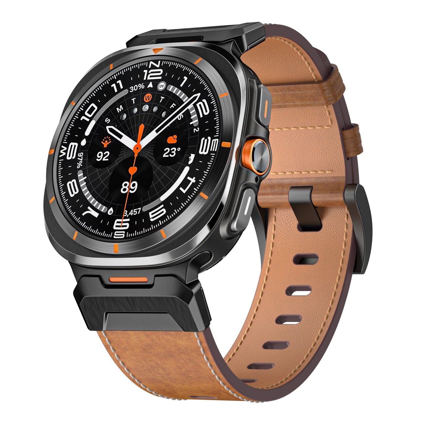 Mecha Bezel Leather Strap for Galaxy Watch 7 Ultra/8 Ultra