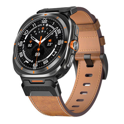 Mecha Bezel Leather Strap for Galaxy Watch 7 Ultra/8 Ultra