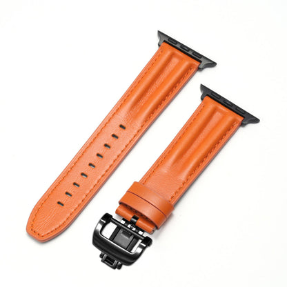 Luxury Full-Grain Leather Butterfly Buckle Band for Apple Watch