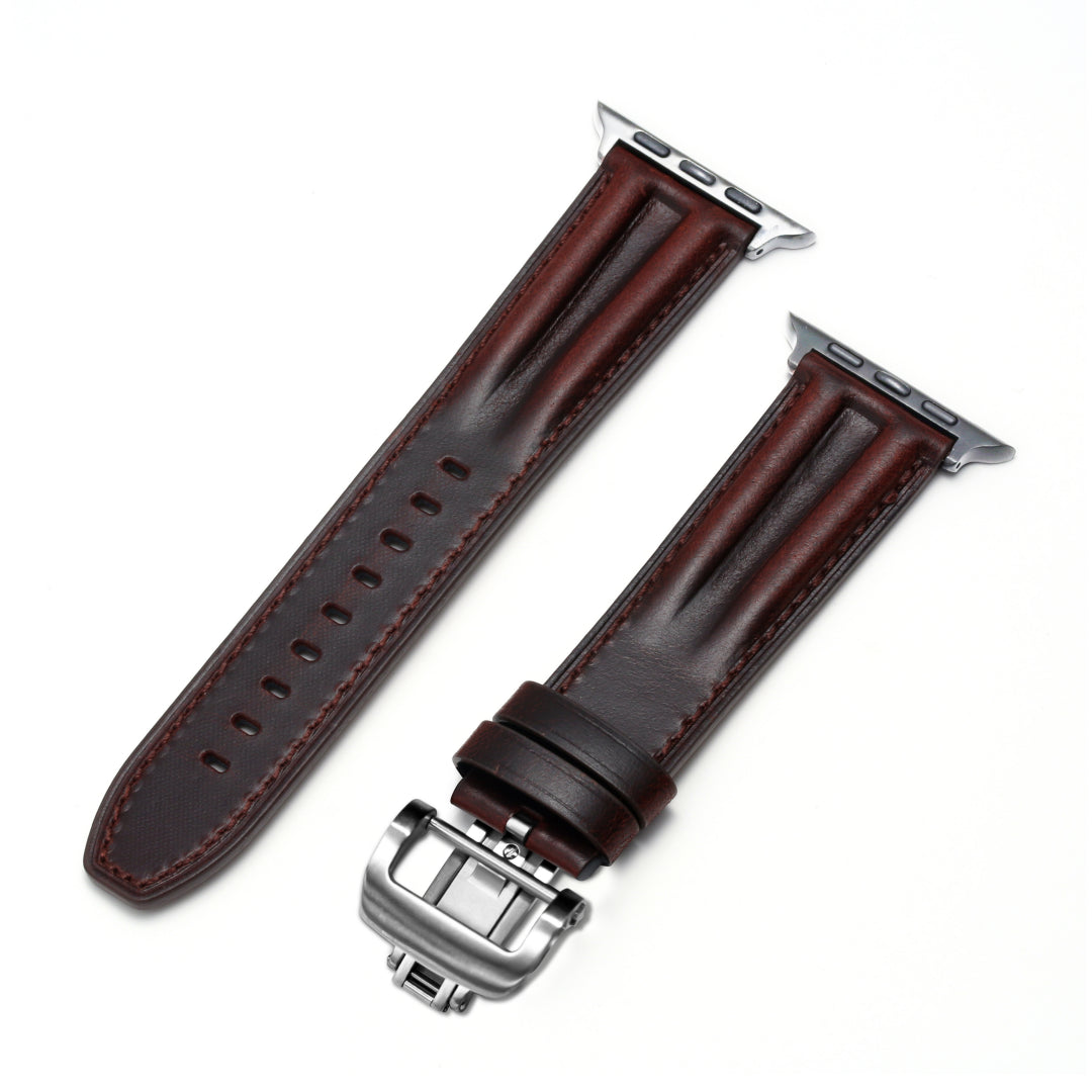 Luxury Full-Grain Leather Butterfly Buckle Band for Apple Watch