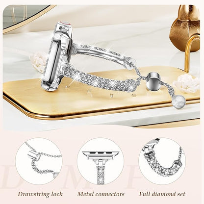 Bling Band Bracelet for Women | Compatible with Apple | Stainless Steel Dressy Metal Strap
