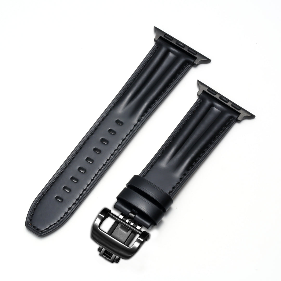 Luxury Full-Grain Leather Butterfly Buckle Band for Apple Watch