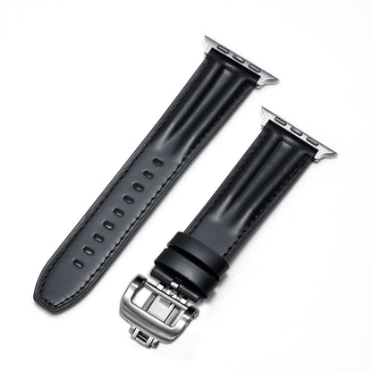Luxury Full-Grain Leather Butterfly Buckle Band for Apple Watch
