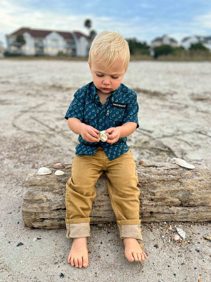 2026 Fishing shirt button up- blue fish