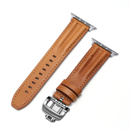 Luxury Full-Grain Leather Butterfly Buckle Band for Apple Watch