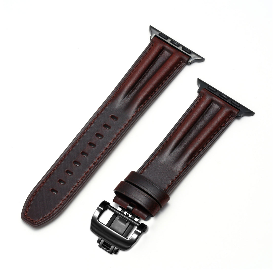 Luxury Full-Grain Leather Butterfly Buckle Band for Apple Watch