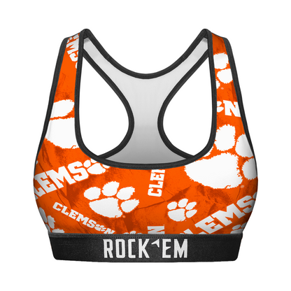 Women's Sports Bra - Clemson Tigers - Logo All-Over
