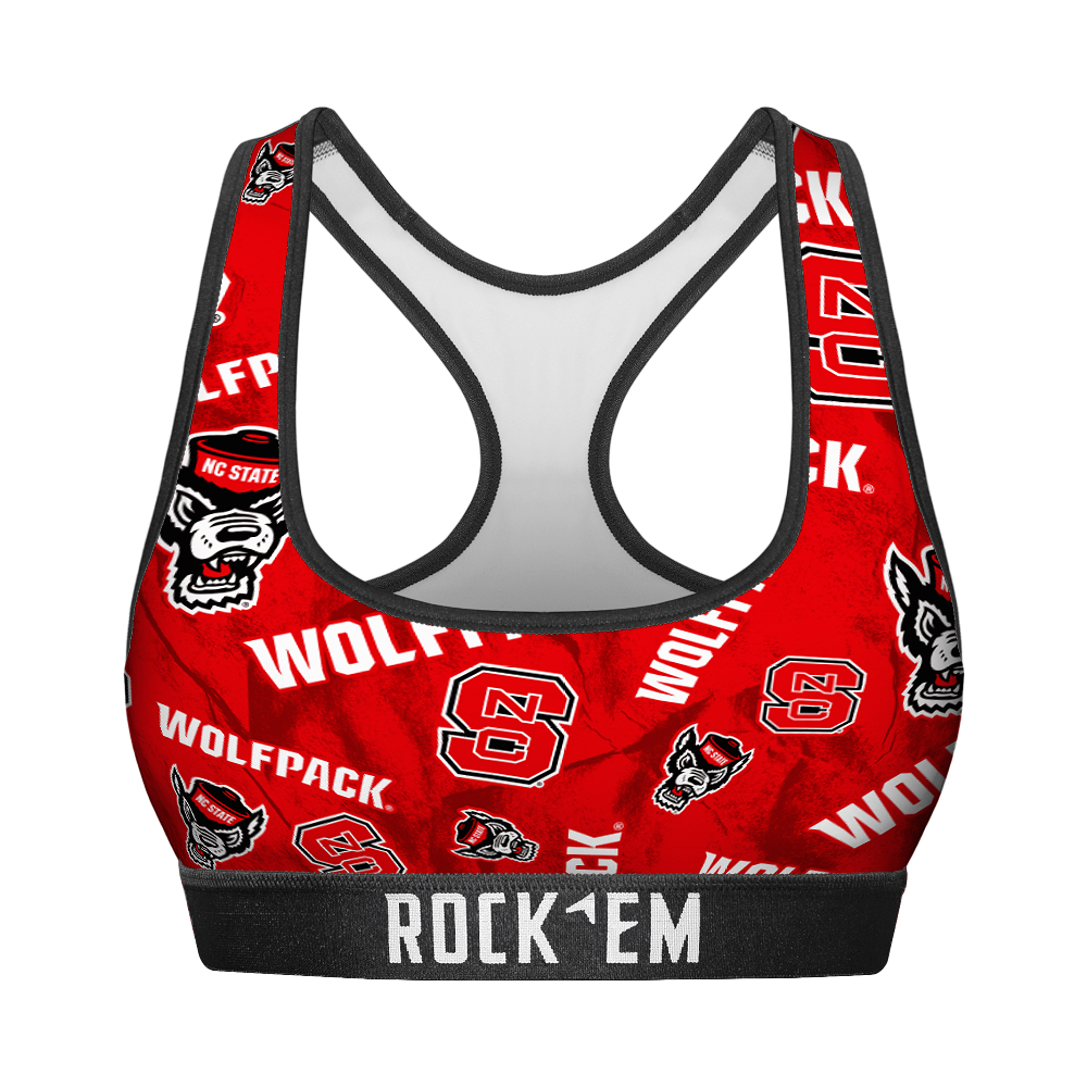 Women's Sports Bra - NC State Wolfpack - Logo All-Over