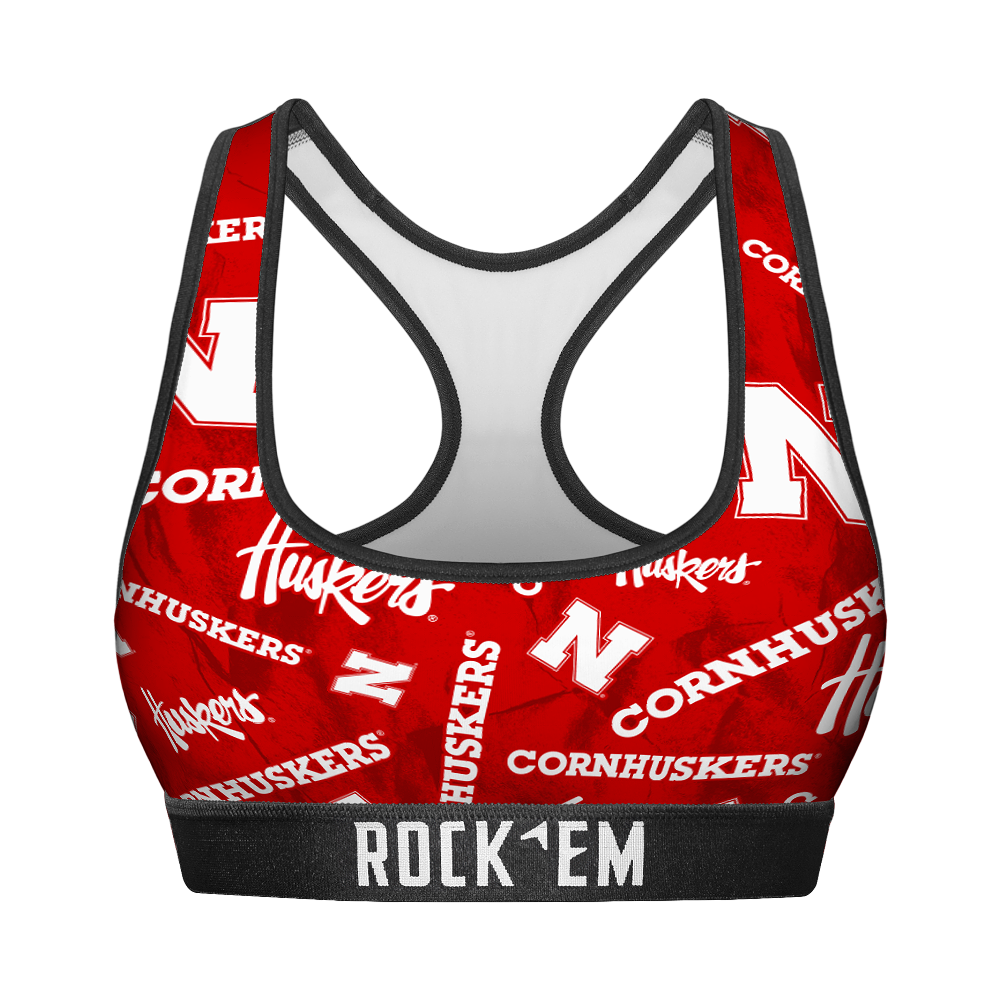 Women's Sports Bra - Nebraska Huskers - Logo All-Over