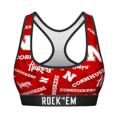 Women's Sports Bra - Nebraska Huskers - Logo All-Over