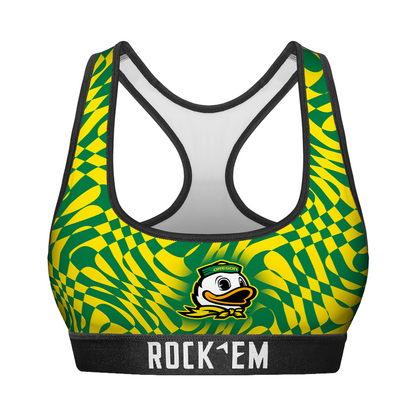 Women's Sports Bra - Oregon Ducks - Wavy Checkers