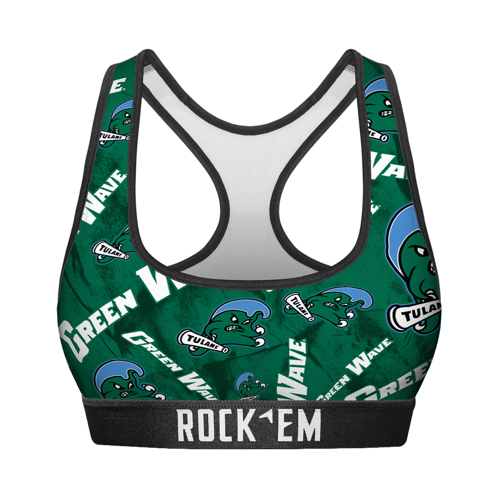 Women's Sports Bra - Tulane Green Wave - Logo All-Over