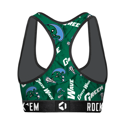 Women's Sports Bra - Tulane Green Wave - Logo All-Over