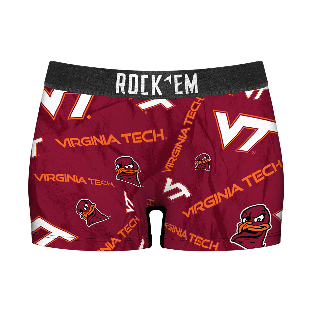 Women's Boy Shorts - Virginia Tech Hokies - Logo All-Over