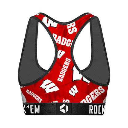 Women's Sports Bra - Wisconsin Badgers - Logo All-Over