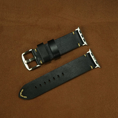 Vintage Distressed Leather Band for Apple Watch Series 10 – 100% Cowhide, One-Piece Hand-Stitched, Patina-Ready