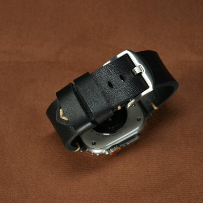 Vintage Distressed Leather Band for Apple Watch Series 10 – 100% Cowhide, One-Piece Hand-Stitched, Patina-Ready