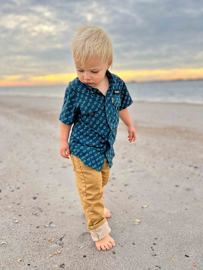 2026 Fishing shirt button up- blue fish