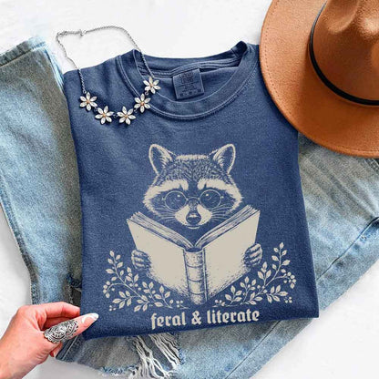 Feral & Literate Raccoon Comfort Colors - Book Lover Tee
