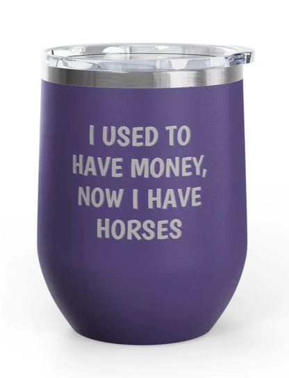 Wine Tumblers, 12 oz. - Engraved - Money/Horses