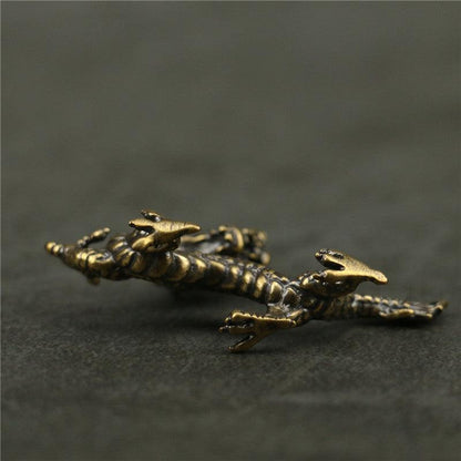 Solid Brass Oriental Flying Dragon Keychain