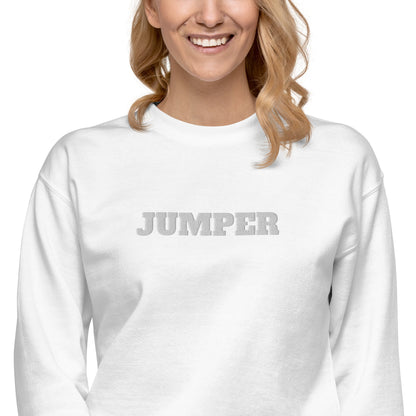 Unisex Premium Sweatshirt - Jumper (White On White) - Embroidered